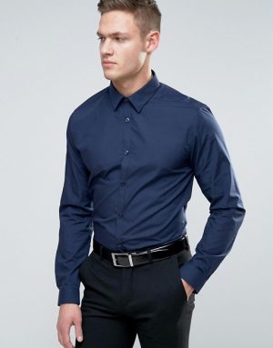 New Look Regular Fit Poplin Shirt In Navy