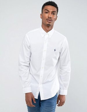 Polo Ralph Lauren Poplin Shirt Buttondown Slim Fit in White