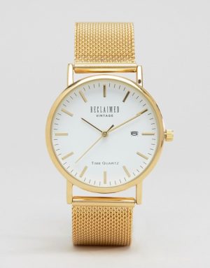 Reclaimed Vintage Inspired Mesh Strap Watch In Gold